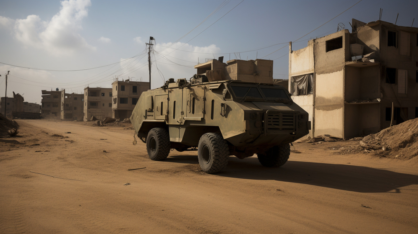 Midjourney-Symbolbild: Militärfahrzeug im Gazastreifen