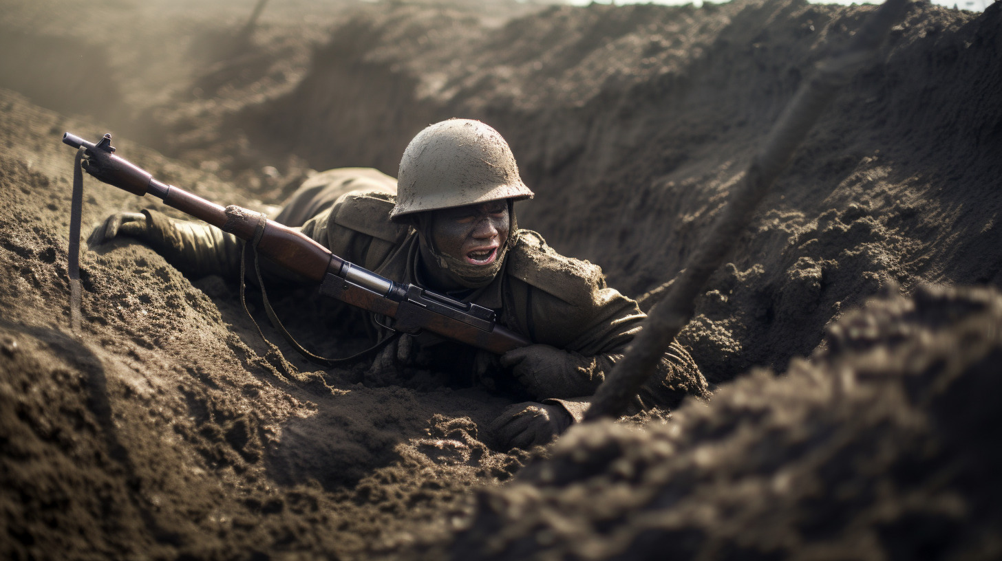 Symbolbild KI-erzeugt durch Midjourney: Soldat im Schützengraben.