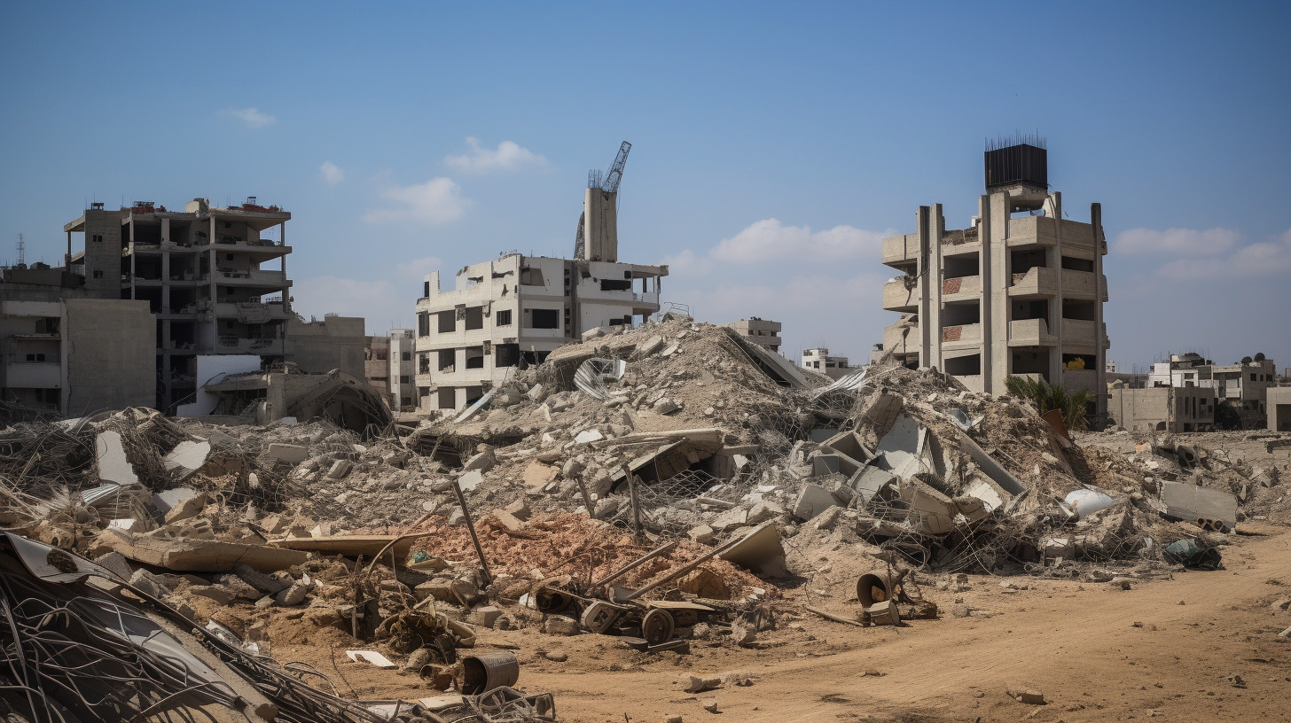 Symbolbild KI-erzeugt durch Midjourney: Zerstörte Gebäude im Gazastreifen.